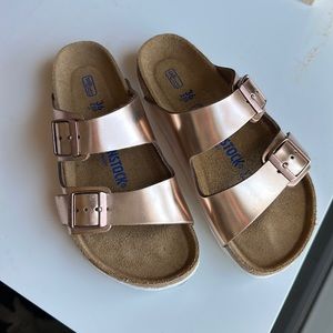 Rose gold metallic leather Birkenstock sandals size 36